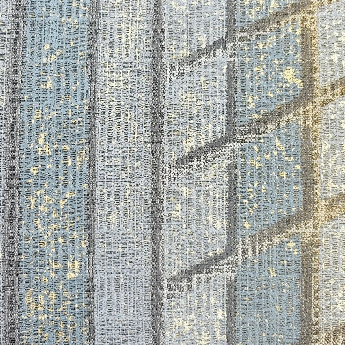 【美品】 袋帶 秀品級 幾何學 金彩裝飾 灰 深色 お太鼓圖案 純蠶絲