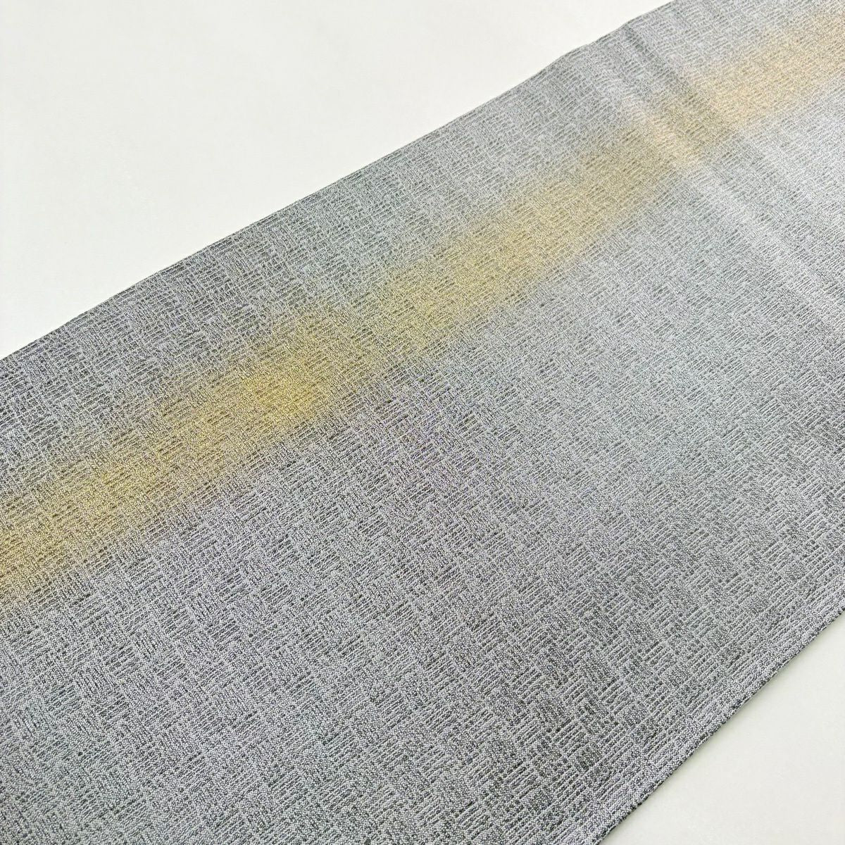 【美品】 袋帶 秀品級 幾何學 金彩裝飾 灰 深色 お太鼓圖案 純蠶絲