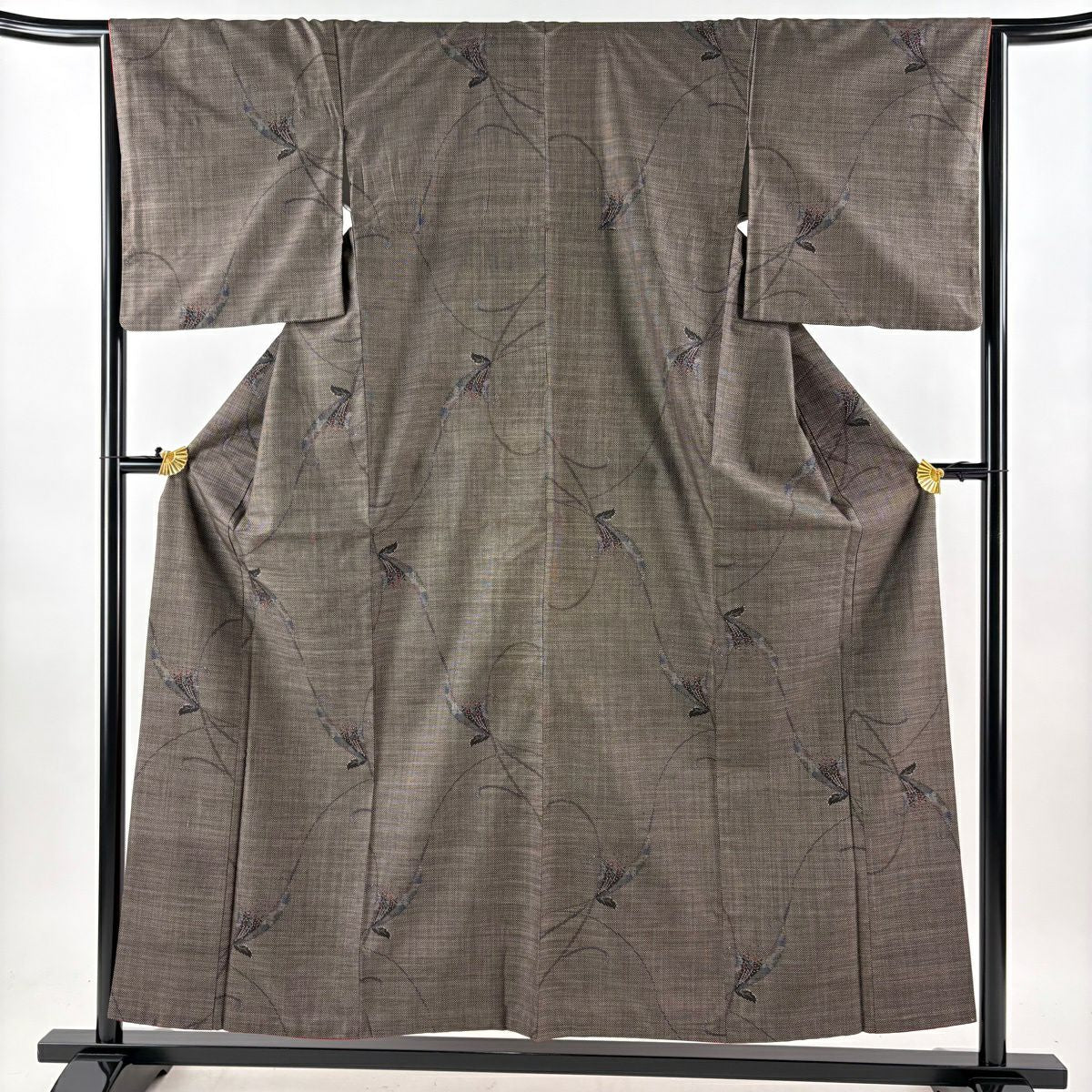 紬織 身長155cm 袖長65cm M 雙層 草花紋 紅茶 純蠶絲 秀品級