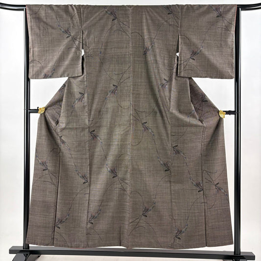 紬織 身長155cm 袖長65cm M 雙層 草花紋 紅茶 純蠶絲 秀品級