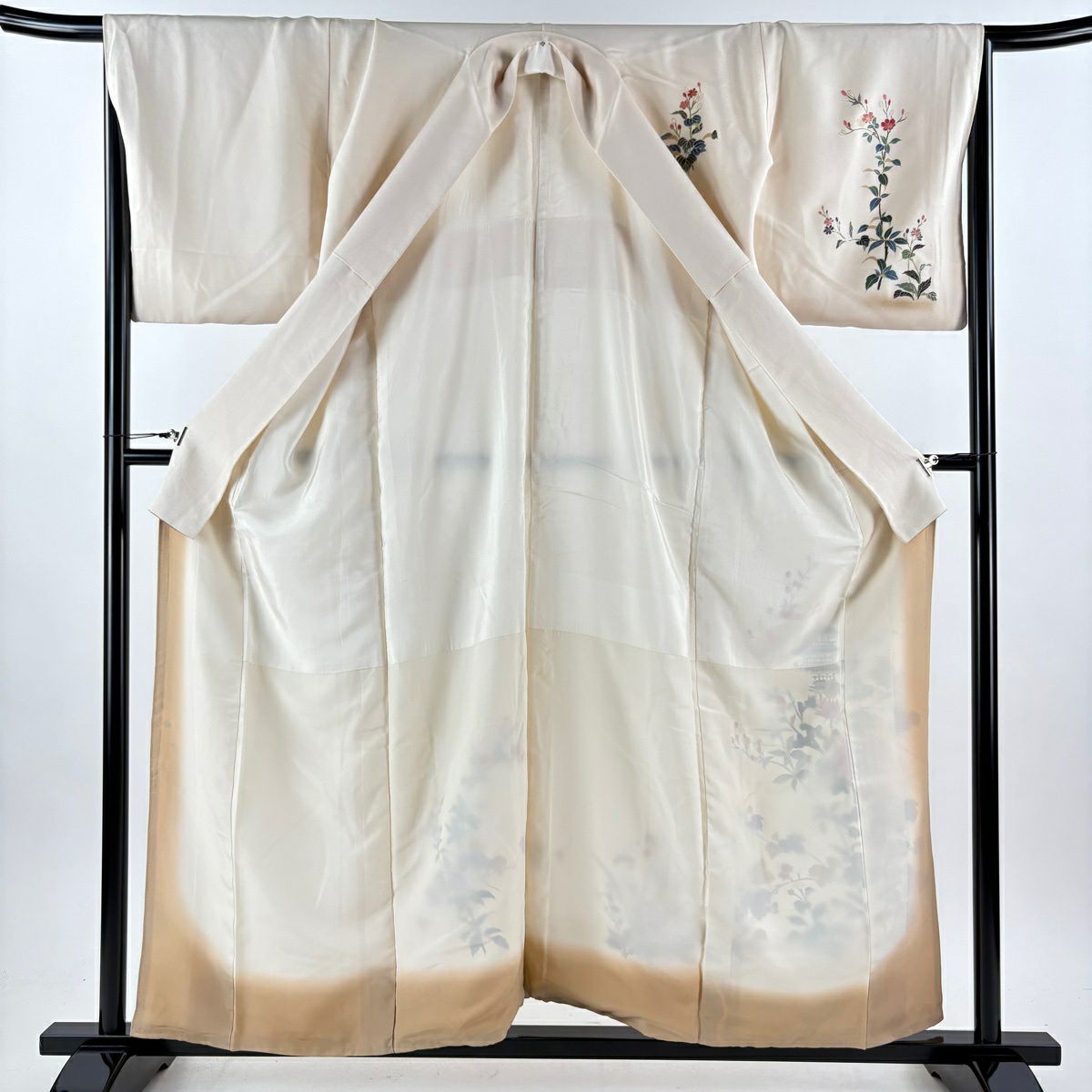付下 身長157.5cm 袖長66.5cm M 雙層 建物 枝花 金銀彩 漸層 奶油色 純蠶絲 優品級