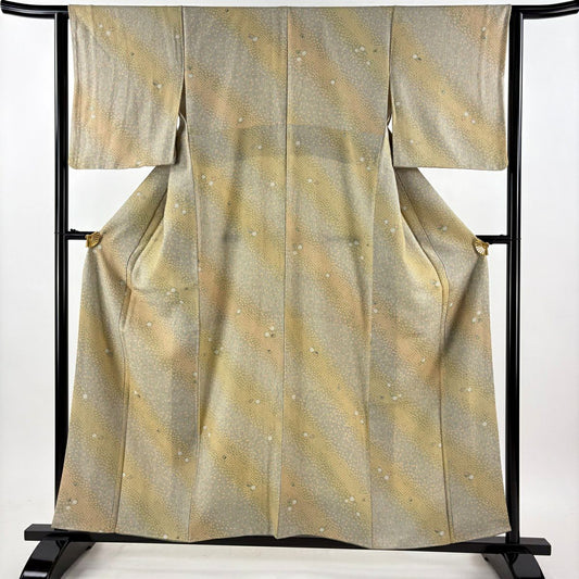 小紋 身長157cm 袖長63cm S 雙層 幾何學 斜條 拉麵彩 灰綠 純蠶絲 秀品級