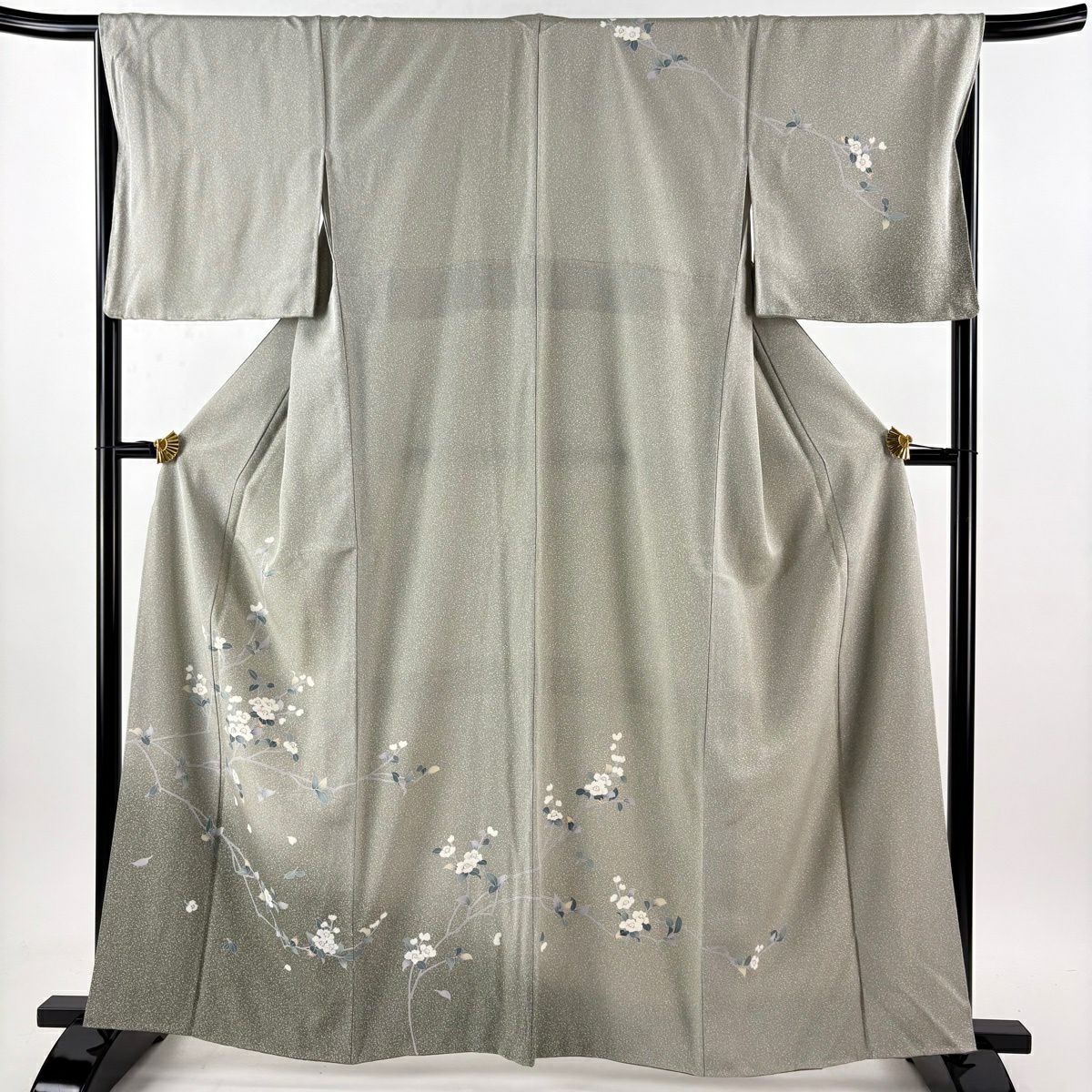 【美品】訪問服 身長161cm 袖長64cm M 雙層 枝花 漸層 灰綠 純蠶絲 優品級