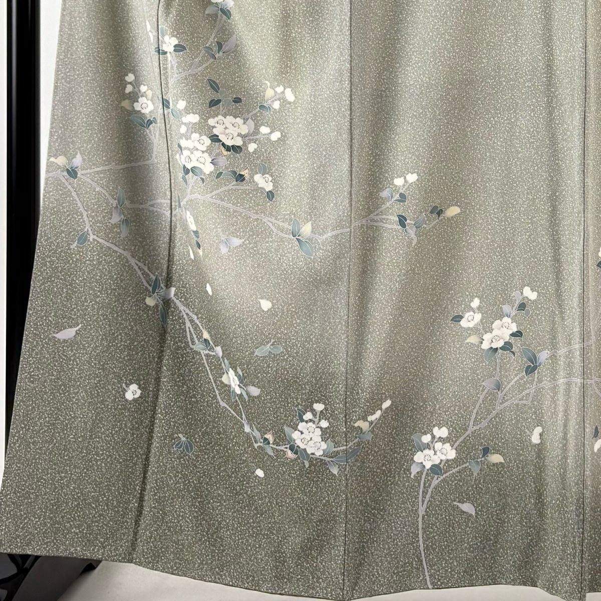 【美品】訪問服 身長161cm 袖長64cm M 雙層 枝花 漸層 灰綠 純蠶絲 優品級
