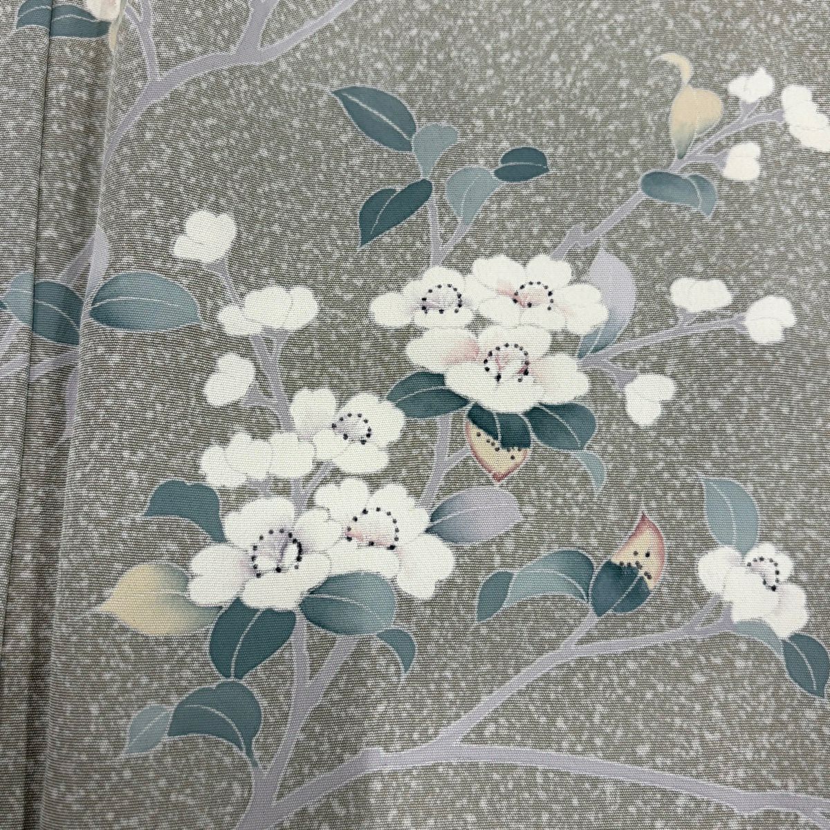 【美品】訪問服 身長161cm 袖長64cm M 雙層 枝花 漸層 灰綠 純蠶絲 優品級