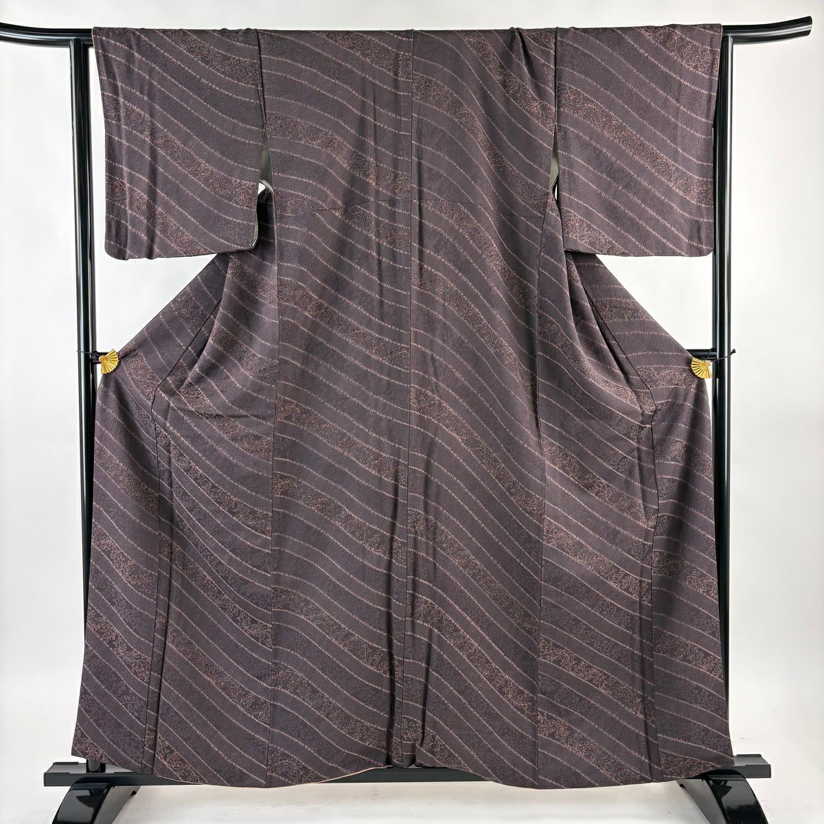小紋 身長158cm 袖長65cm M 雙層 斜紋 草花紋紋 絞染 茶紫 純蠶絲 秀品級