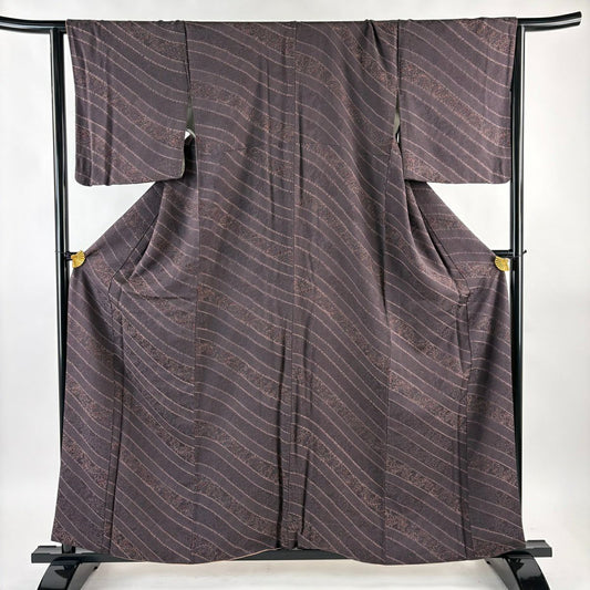 小紋 身長158cm 袖長65cm M 雙層 斜紋 草花紋紋 絞染 茶紫 純蠶絲 秀品級
