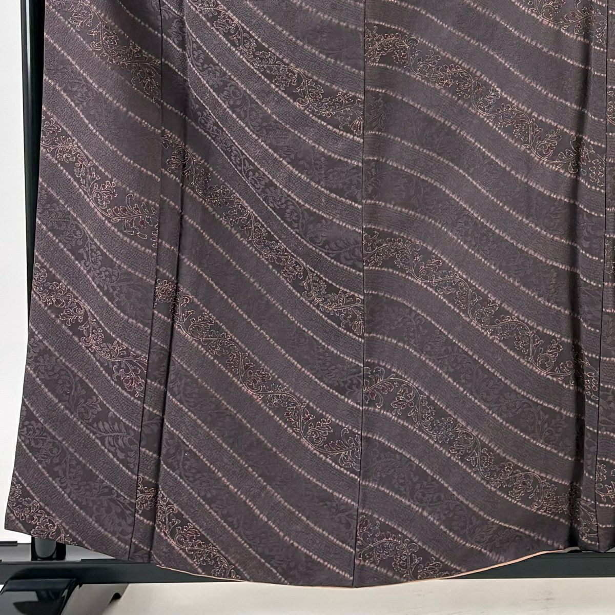 小紋 身長158cm 袖長65cm M 雙層 斜紋 草花紋紋 絞染 茶紫 純蠶絲 秀品級