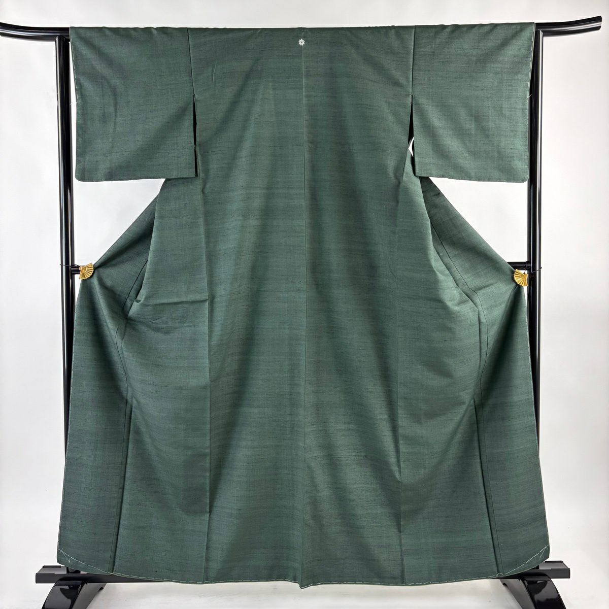 【美品】 紬織 身長161.5cm 袖長64cm M 雙層 深綠 純蠶絲 秀品級 一つ紋