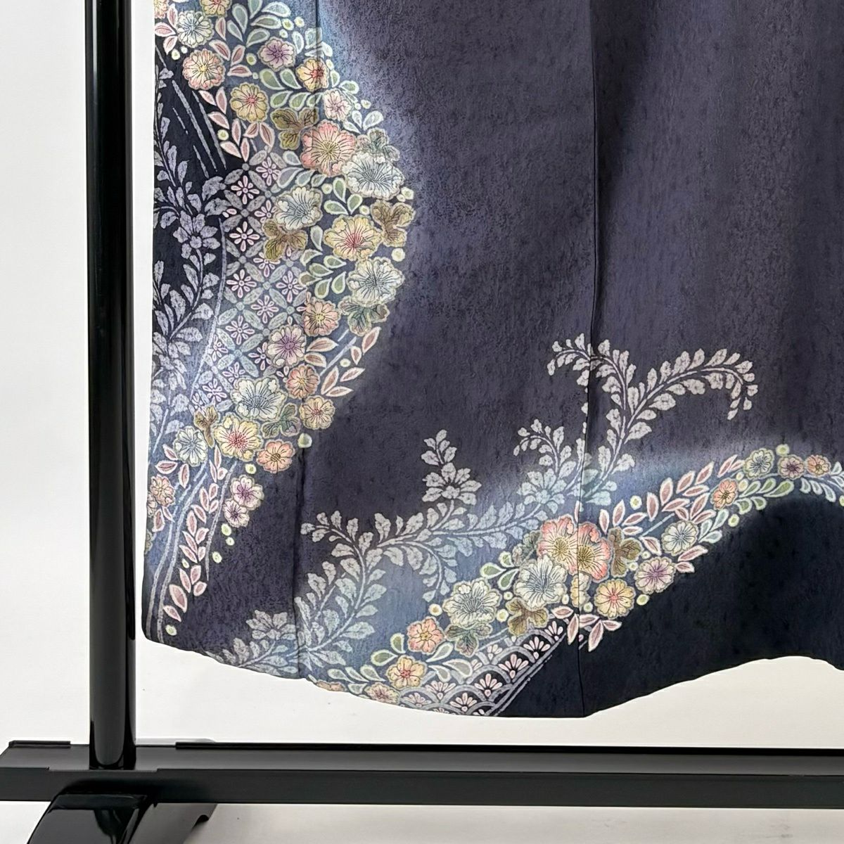 付下 身長150cm 袖長61cm S 雙層 櫻花菱 漸層 染分 深紫 純蠶絲 優品級