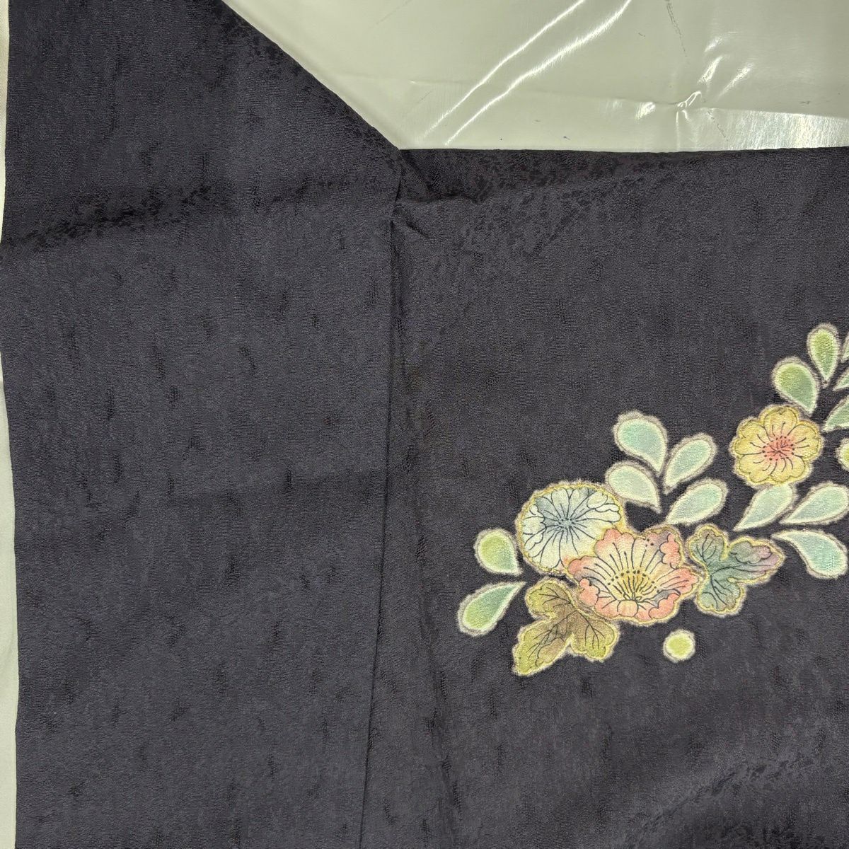 付下 身長150cm 袖長61cm S 雙層 櫻花菱 漸層 染分 深紫 純蠶絲 優品級
