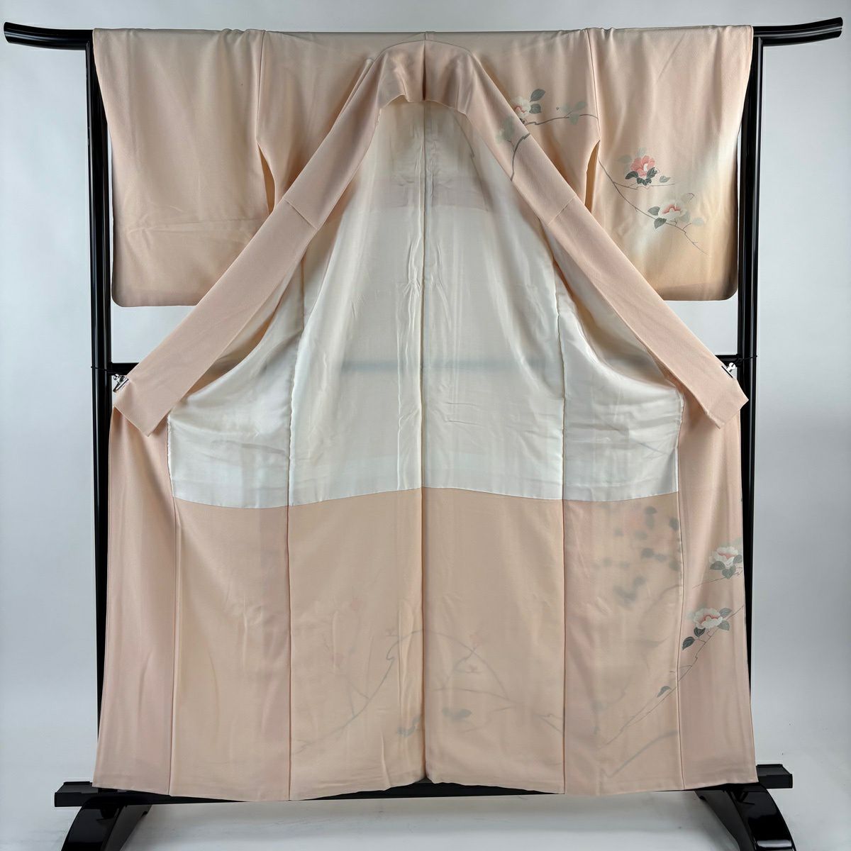 訪問服 身長159cm 袖長66.5cm M 雙層 落款有 椿 鳥 漸層 淺粉色 純蠶絲 優品級 一個紋
