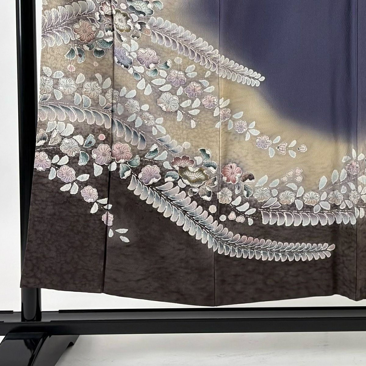 訪問服 身長154.5cm 袖長64cm M 雙層 辻花染圖案 漸層 灰紫 純蠶絲 優品級