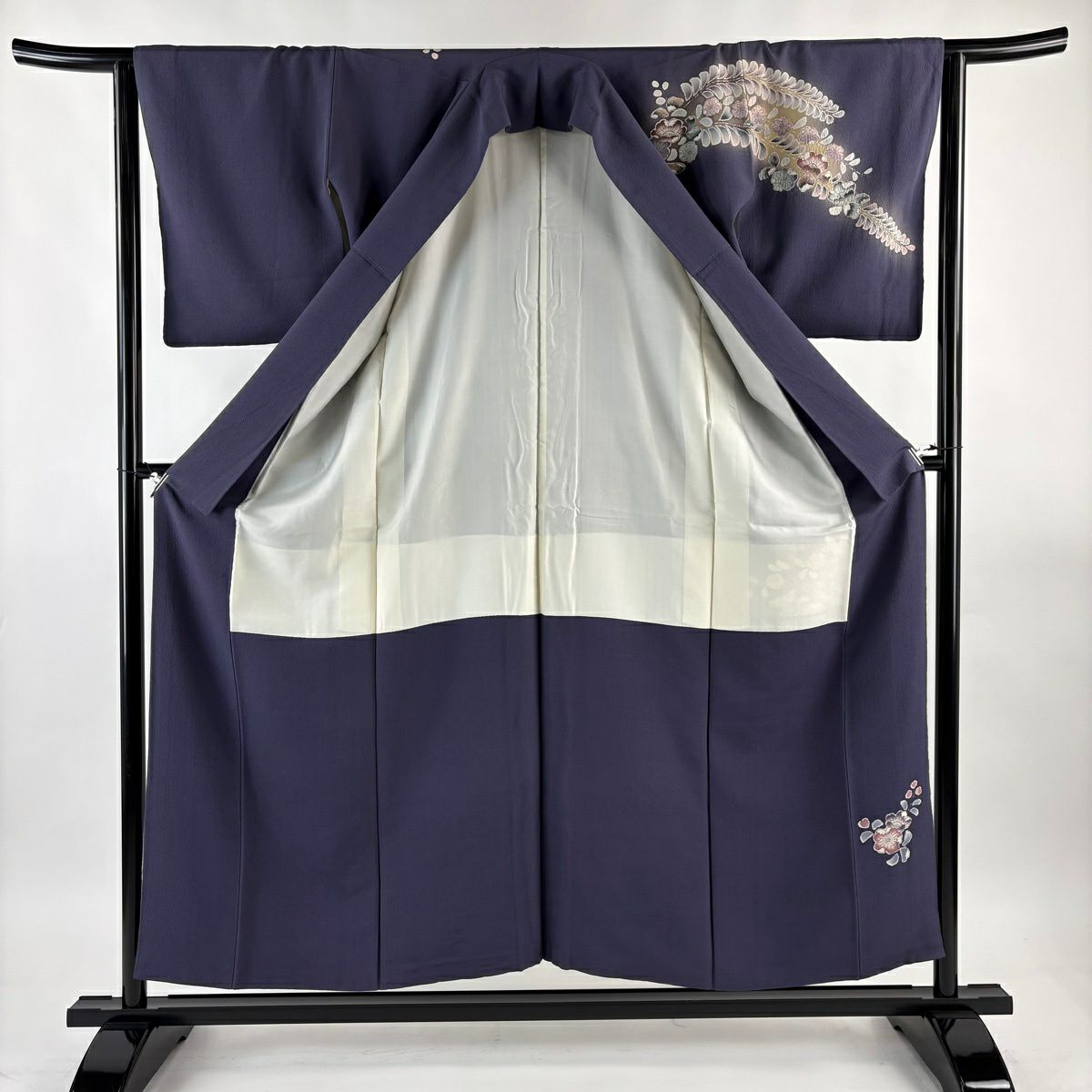 訪問服 身長154.5cm 袖長64cm M 雙層 辻花染圖案 漸層 灰紫 純蠶絲 優品級