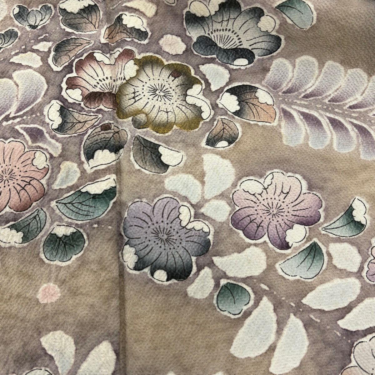 訪問服 身長154.5cm 袖長64cm M 雙層 辻花染圖案 漸層 灰紫 純蠶絲 優品級