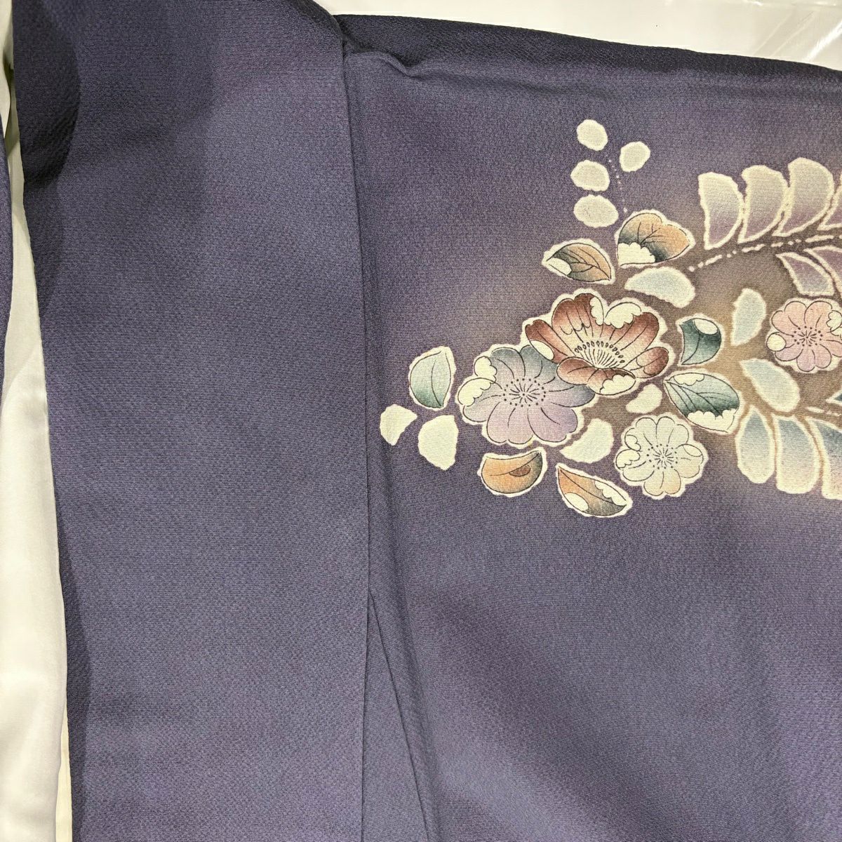 訪問服 身長154.5cm 袖長64cm M 雙層 辻花染圖案 漸層 灰紫 純蠶絲 優品級