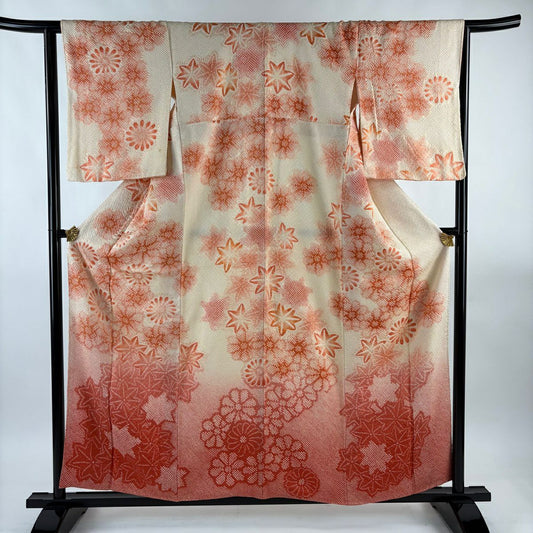 訪問服 身長159cm 袖長65cm M 雙層 紅葉 花 絞染 漸層 淺橙色 純蠶絲 優品級