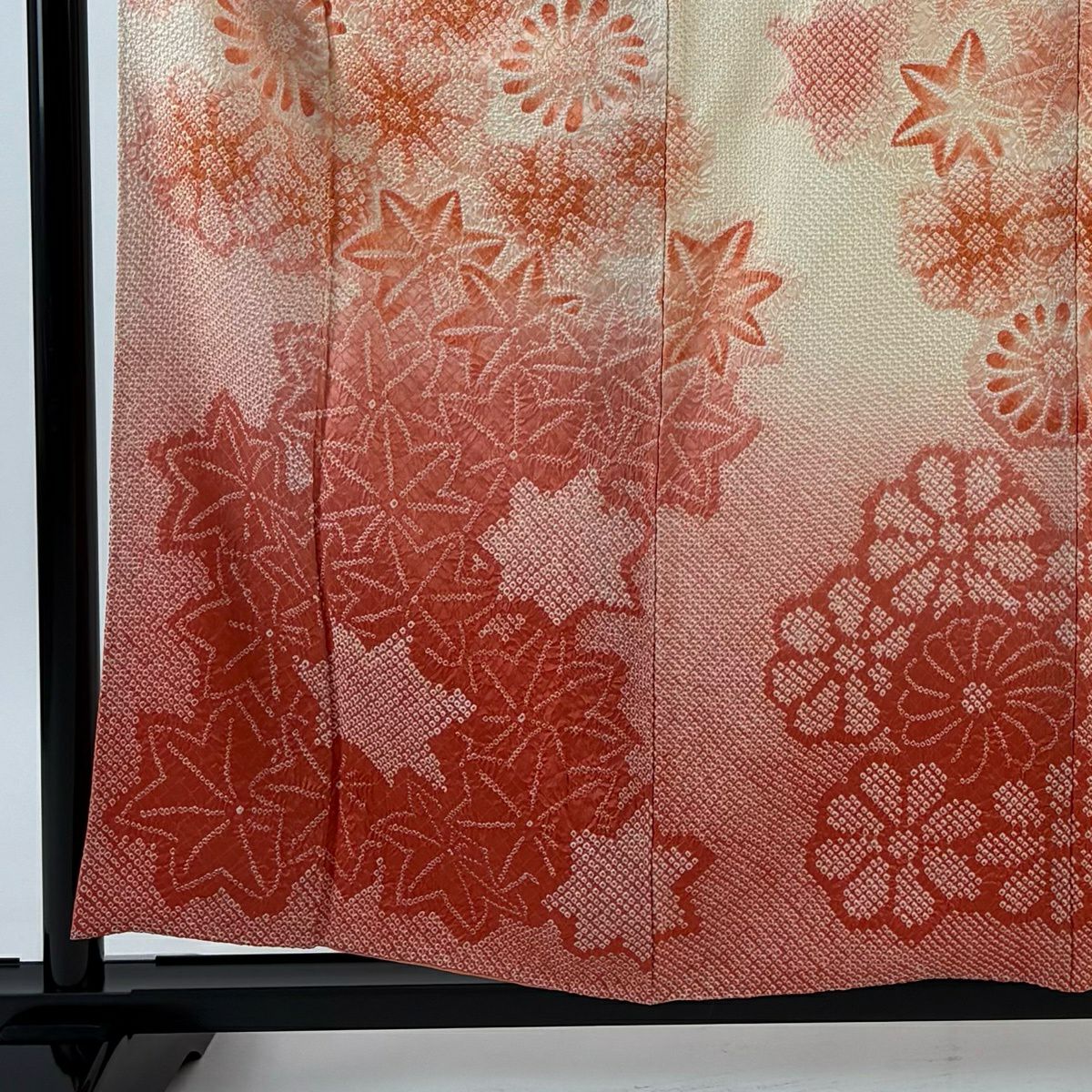 訪問服 身長159cm 袖長65cm M 雙層 紅葉 花 絞染 漸層 淺橙色 純蠶絲 優品級