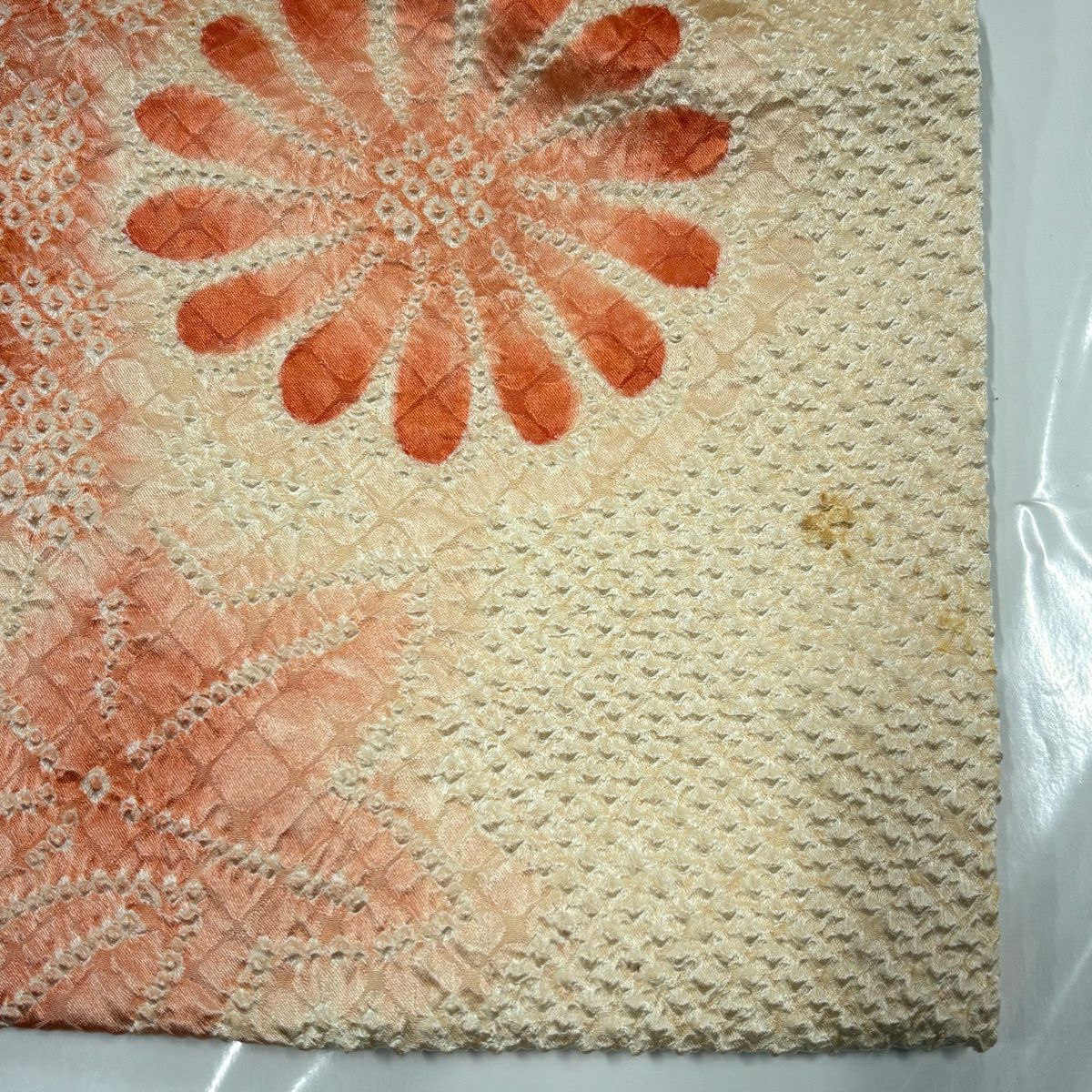 訪問服 身長159cm 袖長65cm M 雙層 紅葉 花 絞染 漸層 淺橙色 純蠶絲 優品級