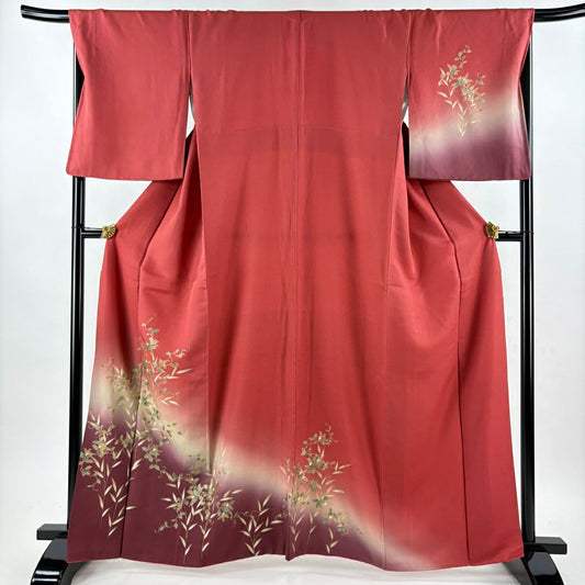 付下 身長163.5cm 袖長68cm L 雙層 草花紋紋 螺鈿 金銀彩 茜 純蠶絲 秀品級