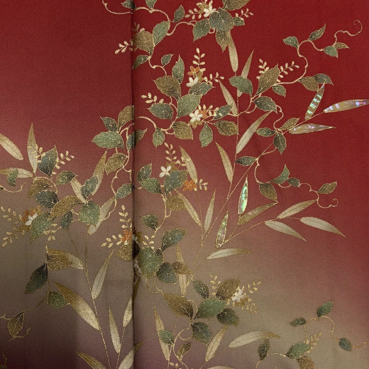 付下 身長163.5cm 袖長68cm L 雙層 草花紋紋 螺鈿 金銀彩 茜 純蠶絲 秀品級