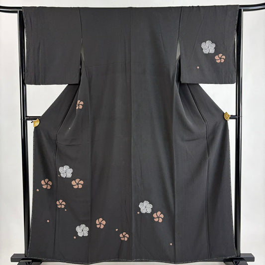 付下 身長158cm 袖長65cm M 雙層 梅花 絞染 墨色 純蠶絲 優品級