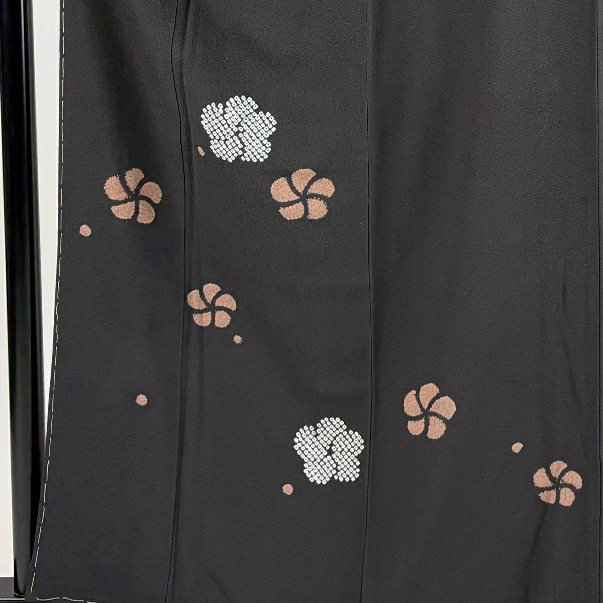 付下 身長158cm 袖長65cm M 雙層 梅花 絞染 墨色 純蠶絲 優品級