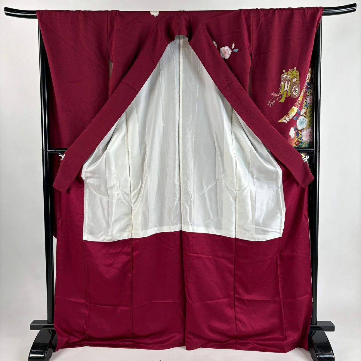 振袖禮服 身長171.5cm 袖長67.5cm L 雙層 御所車 金銀彩 絞染 錦紅 純蠶絲 秀品級