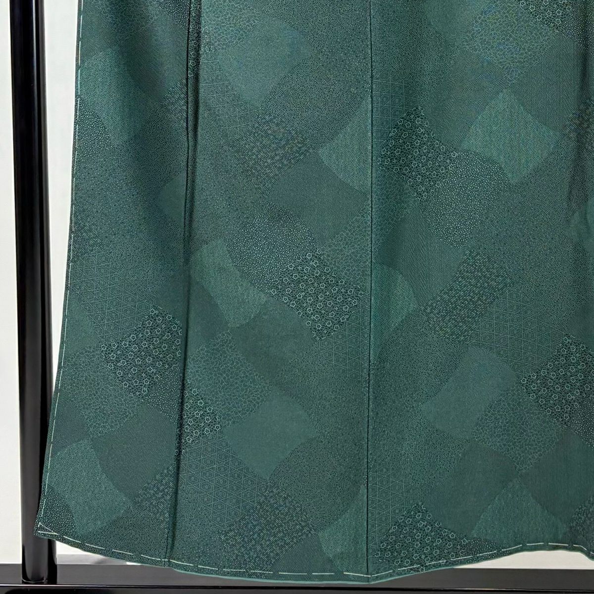 【美品】 江戶小紋 身長155cm 袖長66cm M 雙層 寄せ柄 花 深綠 純蠶絲 秀品級