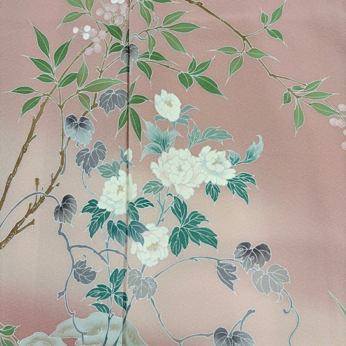 【美品】訪問服 身長158cm 袖長64cm M 雙層 枝花 流水 染分 ぼかし 淡小豆 純蠶絲 秀品級