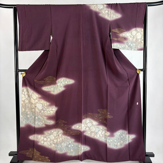 訪問服 身長165.5cm 袖長65.5cm M 雙層 滝泰 有落款 辻花染 霞 金銀彩 漸層 深紫 純蠶絲 優品級