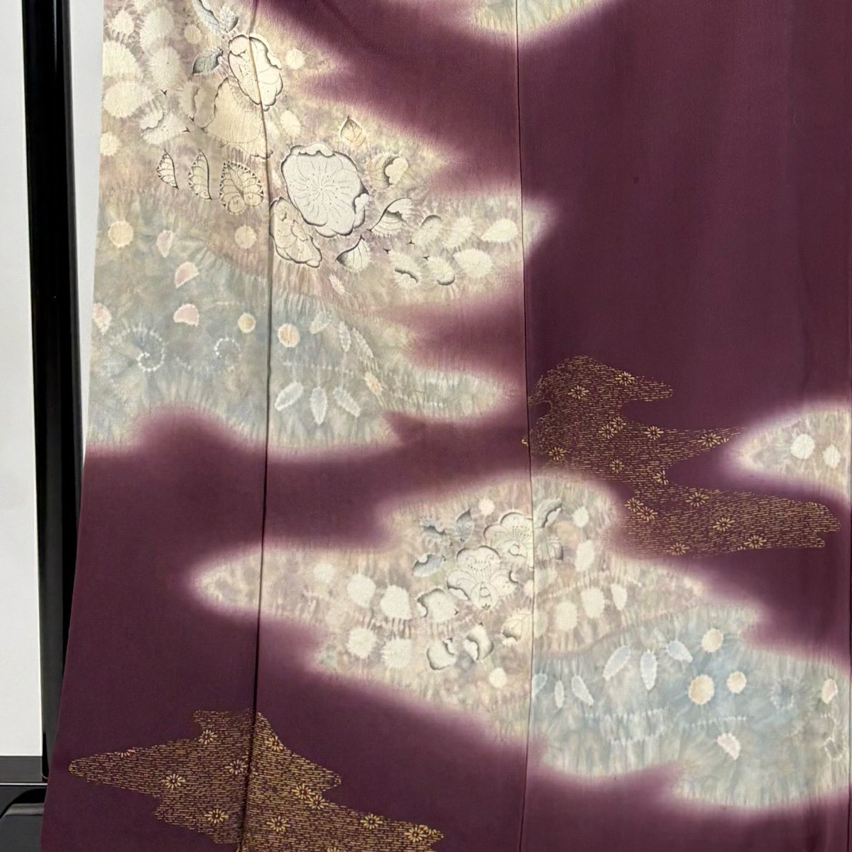 訪問服 身長165.5cm 袖長65.5cm M 雙層 滝泰 有落款 辻花染 霞 金銀彩 漸層 深紫 純蠶絲 優品級