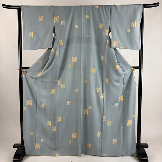 小紋 身長170cm 袖長65.5cm M 雙層 花 幾何學 金彩裝飾 水色 純蠶絲 秀品級