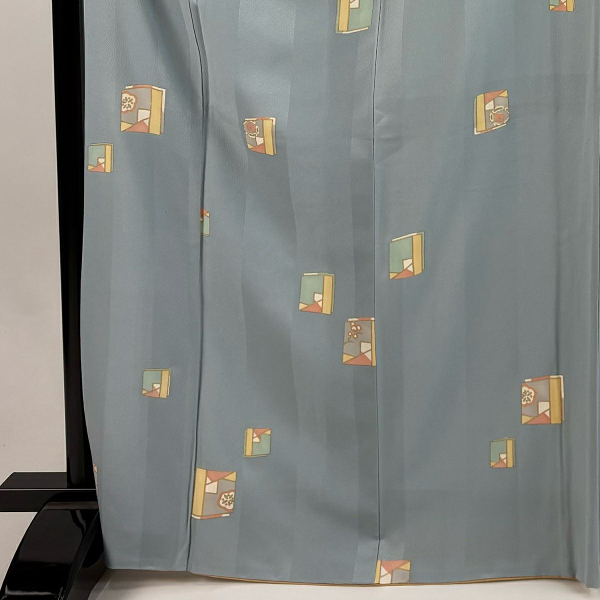 小紋 身長170cm 袖長65.5cm M 雙層 花 幾何學 金彩裝飾 水色 純蠶絲 秀品級