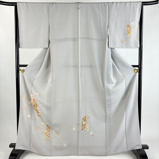 付下 身長166.5cm 袖長65.5cm M 雙層 華紋 花唐草紋 金絲 金銀彩 灰 純蠶絲 秀品級 一個紋