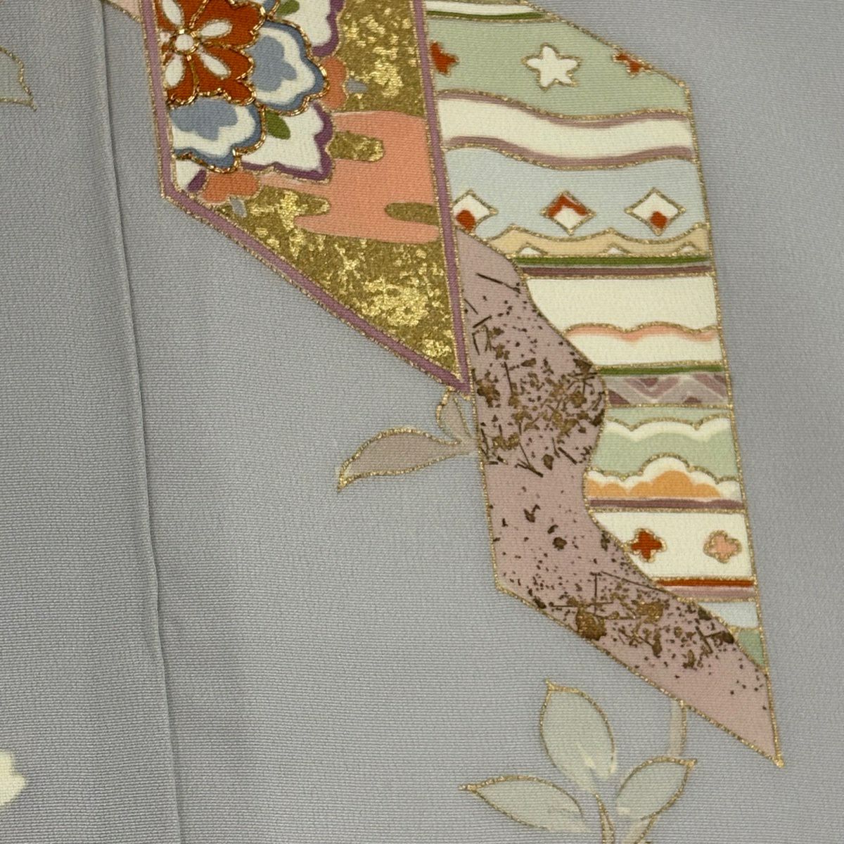 付下 身長166.5cm 袖長65.5cm M 雙層 華紋 花唐草紋 金絲 金銀彩 灰 純蠶絲 秀品級 一個紋
