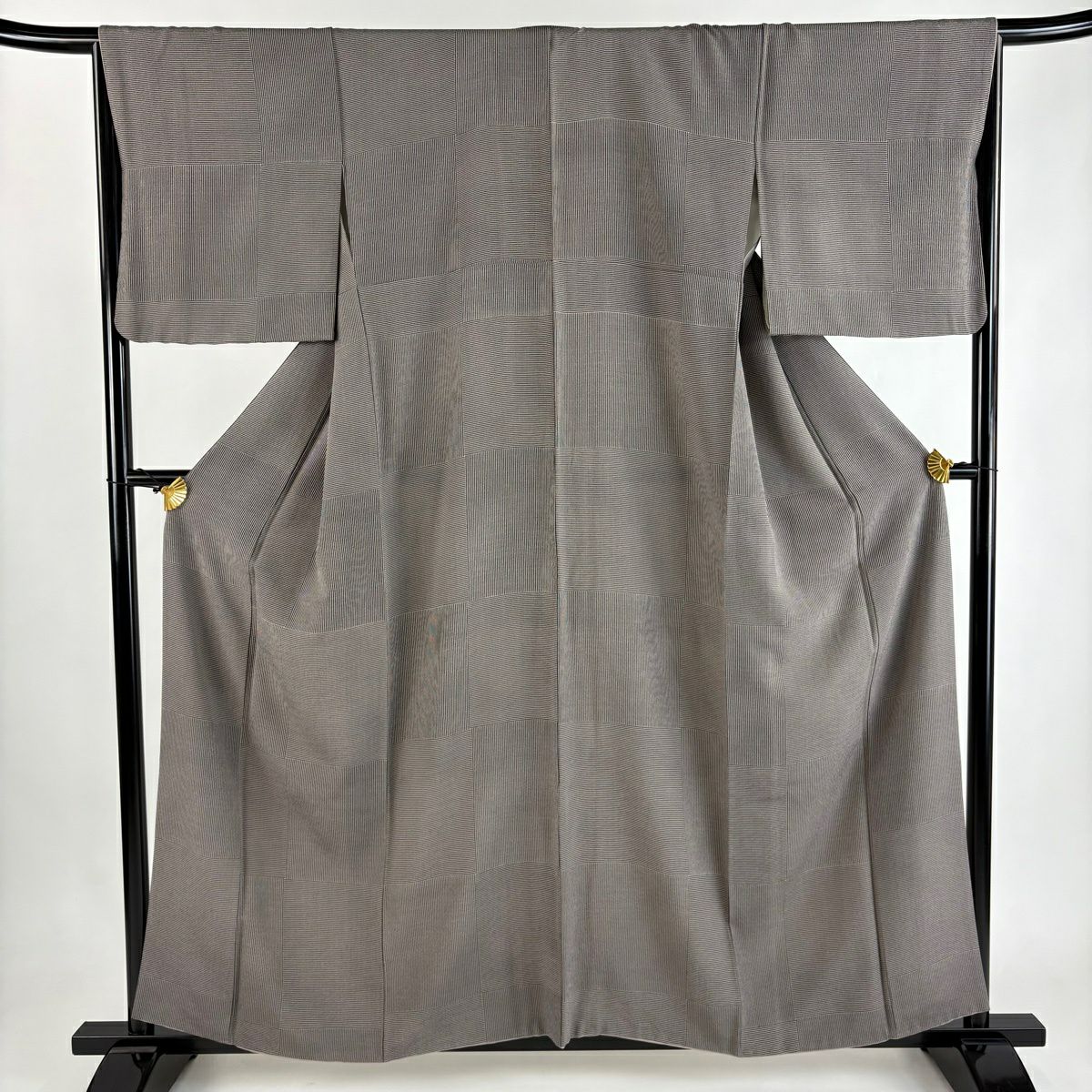 小紋 身長158cm 袖長66cm M 雙層 幾何學 縞 灰紫 純蠶絲 秀品級