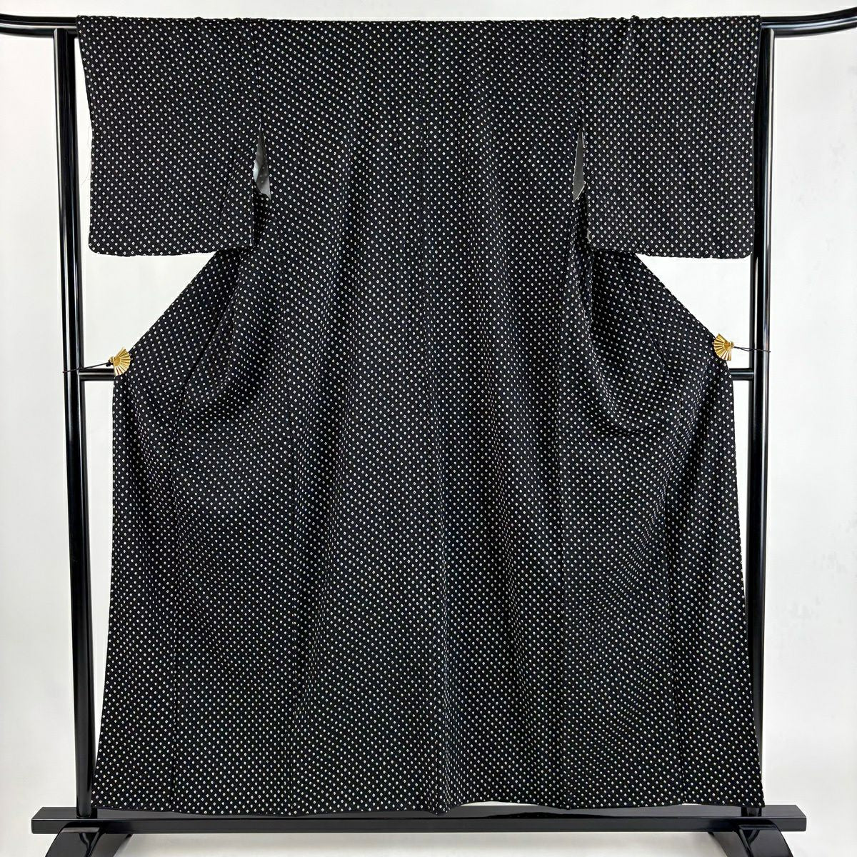 【美品】 小紋 身長155.5cm 袖長64cm M 雙層 總絞染 黑 純蠶絲 秀品級