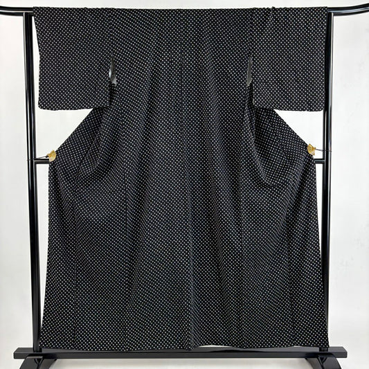 【美品】 小紋 身長155.5cm 袖長64cm M 雙層 總絞染 黑 純蠶絲 秀品級