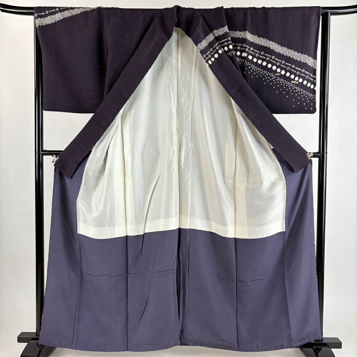 訪問服 身長159.5cm 袖長65cm M 雙層 寶盡くし 幾何學圖案 相良刺繡 金線 紫 純蠶絲 優品級