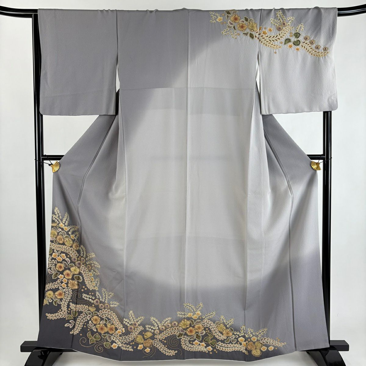 訪問服 身長162cm 袖長67cm M 雙層 辻花染圖案 染分 絞染 灰 純蠶絲 秀品級