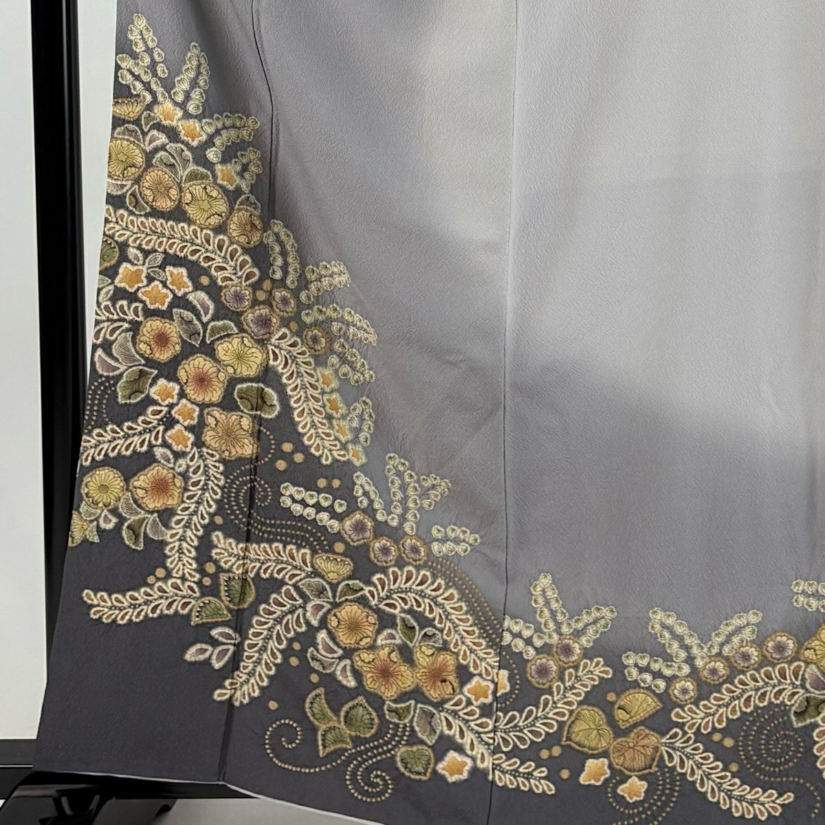 訪問服 身長162cm 袖長67cm M 雙層 辻花染圖案 染分 絞染 灰 純蠶絲 秀品級