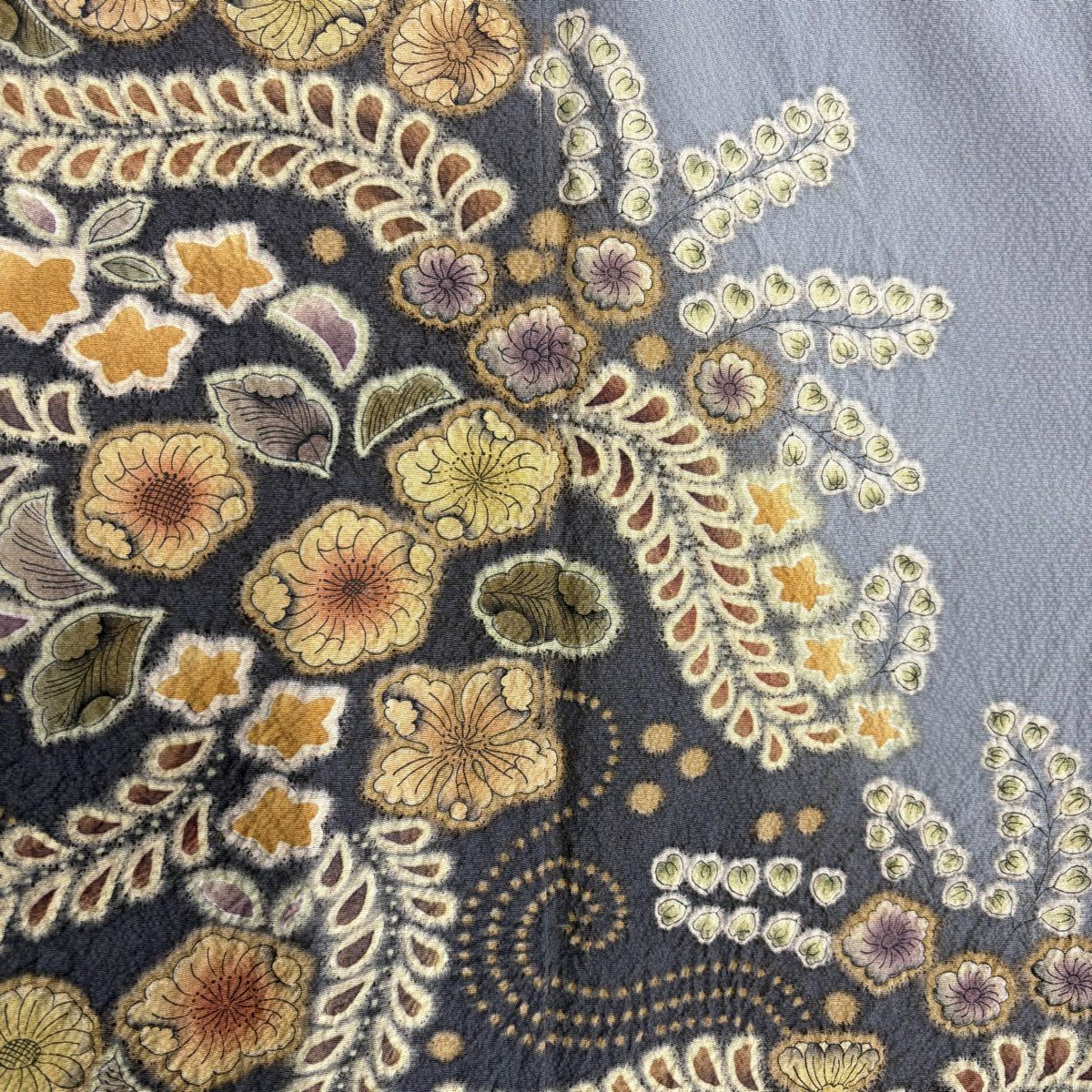 訪問服 身長162cm 袖長67cm M 雙層 辻花染圖案 染分 絞染 灰 純蠶絲 秀品級