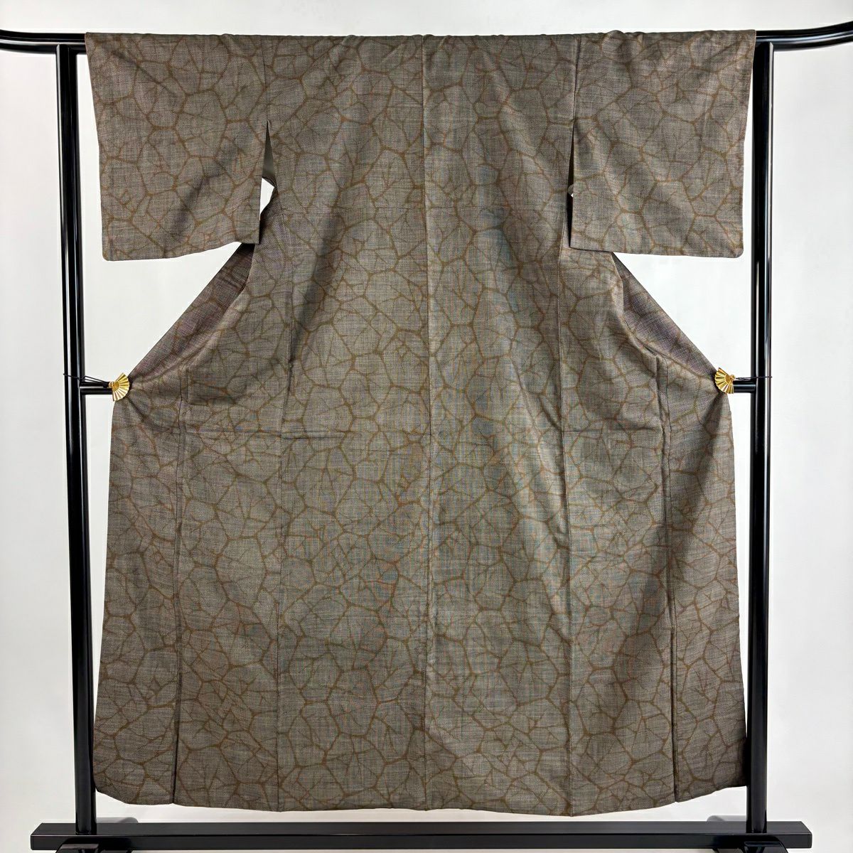 【美品】 紬織 身長156.5cm 袖長62.5cm S 雙層 幾何學 焦茶 純蠶絲 秀品級