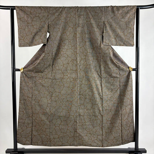 【美品】 紬織 身長156.5cm 袖長62.5cm S 雙層 幾何學 焦茶 純蠶絲 秀品級