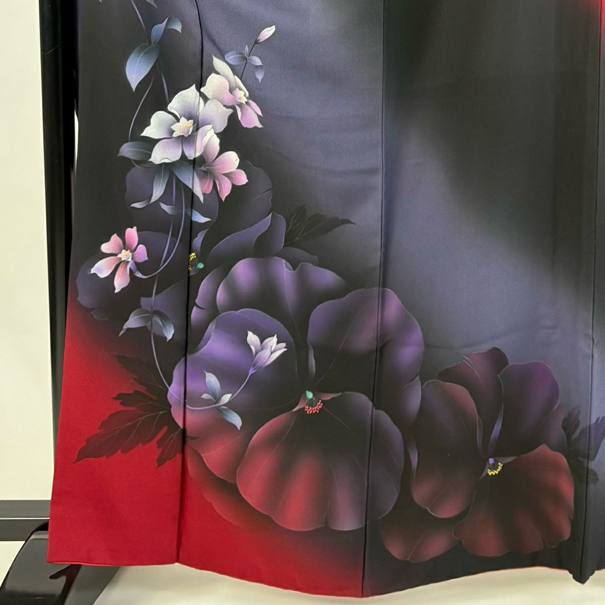【美品】振袖禮服 身長164.5cm 袖長70cm L 雙層 草花紋紋 金銀彩 漸層 青紫 純蠶絲 優品級