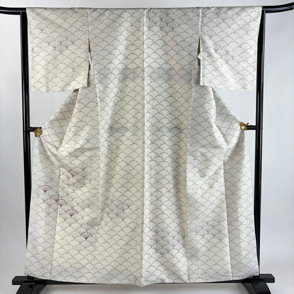 付下 身長161cm 袖長63.5cm S 雙層 菊花青海波 刺繡 奶油色 純蠶絲 優品級