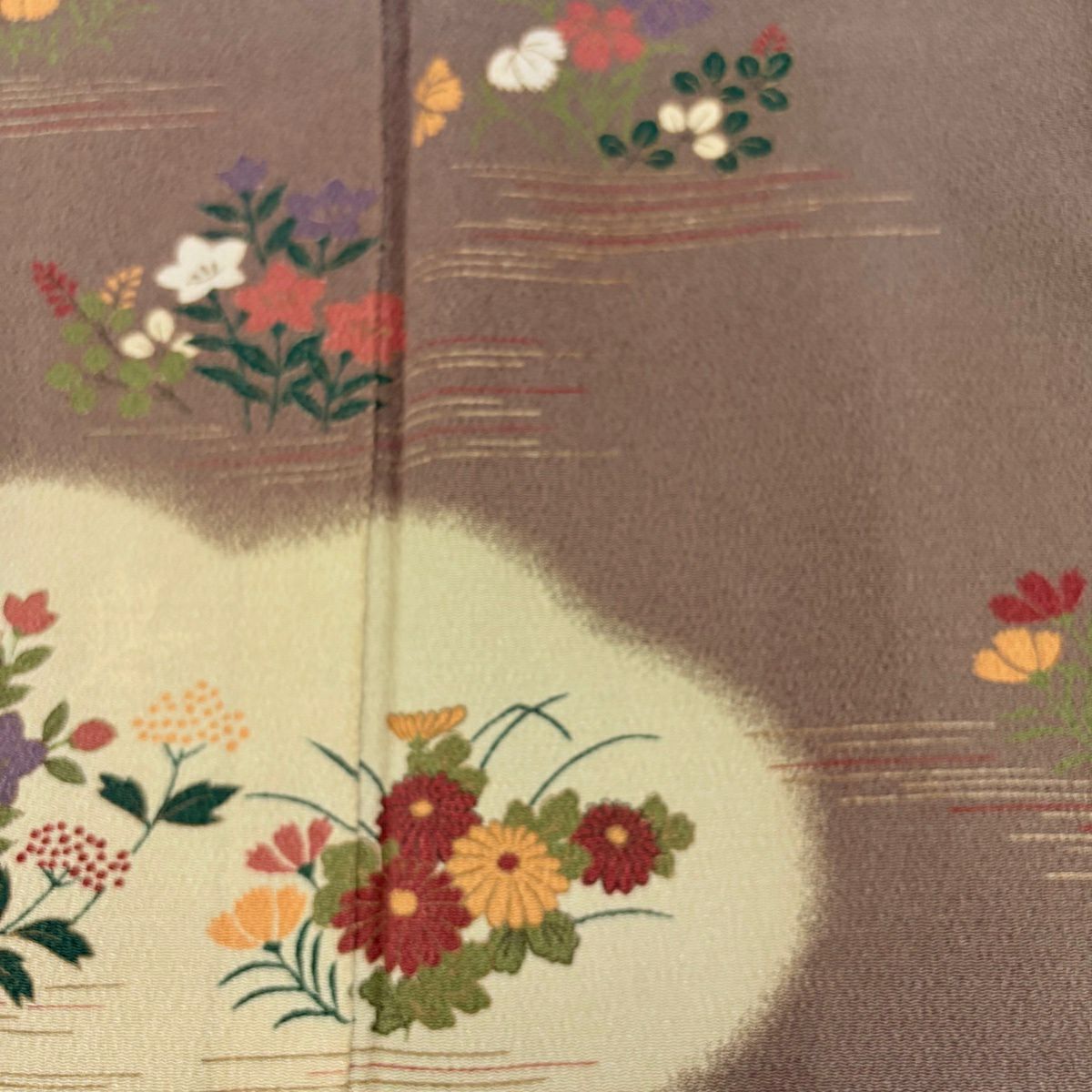 訪問服 身長160.5cm 袖長67cm M 雙層 花井幸子 落款あり 雲文 草花紋紋 金彩裝飾 灰茶 純蠶絲 秀品級