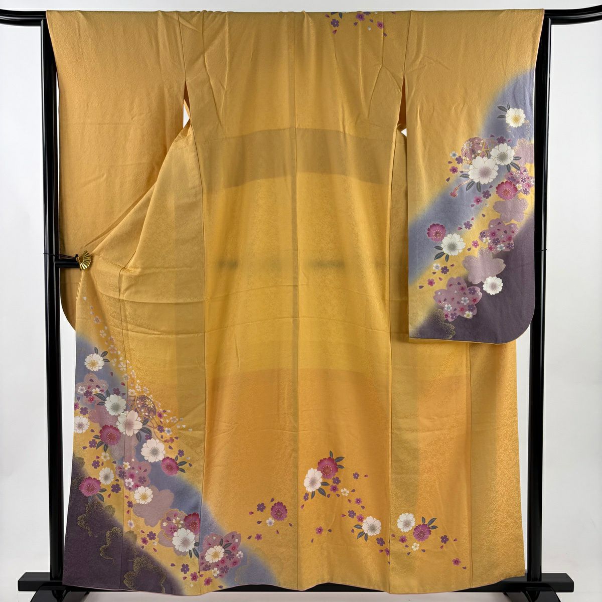 振袖禮服 身長156.5cm 袖長65.5cm M 雙層 大和 手鞠 櫻花 金金箔 金銀彩 淺橙色 純蠶絲 優品級