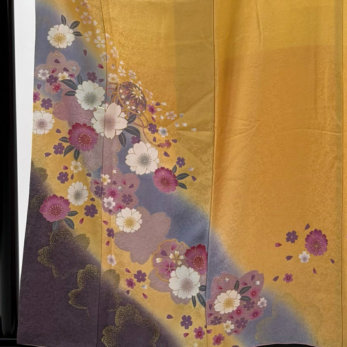 振袖禮服 身長156.5cm 袖長65.5cm M 雙層 大和 手鞠 櫻花 金金箔 金銀彩 淺橙色 純蠶絲 優品級